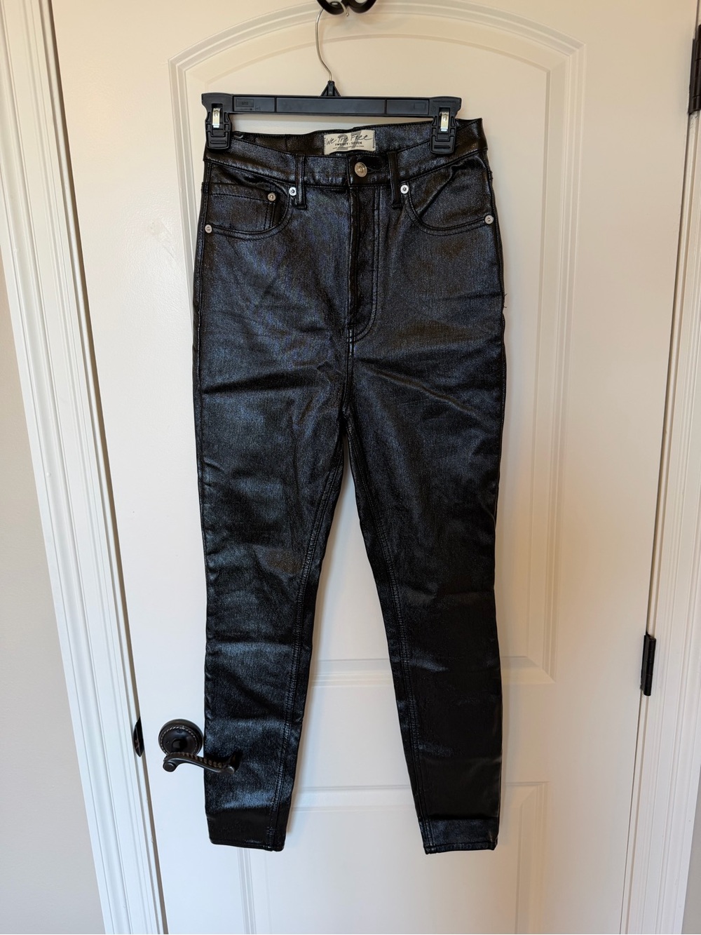 Free People High-Rise Black Coated Skinny Jeans